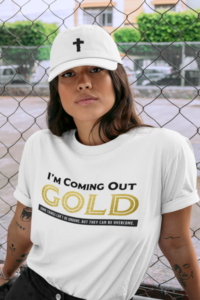 SaySo Gifts and Apparel Coming Out Gold Jersey T-Shirt, Christian T-Shirts for Women, Inspirational T-Shirts, Christian Streetwear Brand