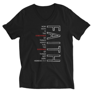 SaySo Gifts and Apparel Faith V-Neck T-Shirt in Black, Christian and Inspirational T-Shirts for Men and Women, Christian Streetwear Brand