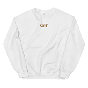 SaySo Gifts and Apparel Mustard Seed Faith Sweatshirt in White, Christian Sweatshirt for Men and Women, Christian Streetwear Brand