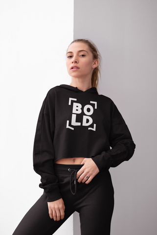 SaySo Gifts and Apparel BOLD Women's Crop Top Hoodie in Black, Christian Streetwear Brand