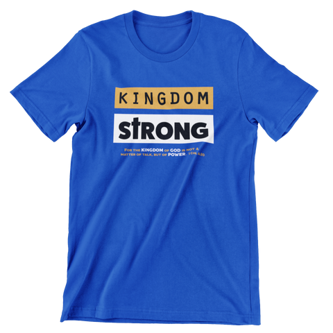 SaySo Gifts and Apparel Kingdom Strong Short Sleeve T Shirt in Blue, Christian T Shirts for Men, Christian T Shirts for Women