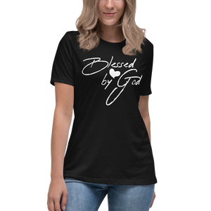SaySo Gifts and Apparel Blessed by God Relaxed Women's T-Shirt in Black, Christian T-Shirts for Women, Inspirational T-Shirts