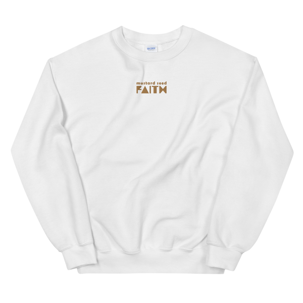 SaySo Gifts and Apparel Mustard Seed Faith Sweatshirt in White, Christian Sweatshirt for Men and Women, Christian Streetwear Brand