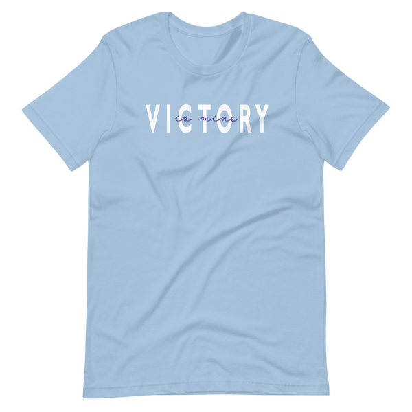 SaySo Gifts and Apparel Victory is Mine T-Shirt in Light Blue, Christian T-Shirts for Men and Women, Inspirational T-Shirts, Christian Streetwear Brand