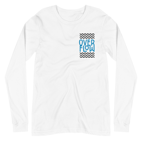 SaySo Gifts and Apparel Overflow Long Sleeve T-Shirt in White, Christian T-Shirts for Men and Women, Inspirational T-Shirts, Christian Streetwear Brand