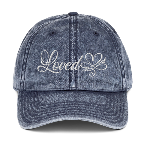 SaySo Gifts and Apparel Loved Vintage Dad Hat in Denim Blue, Inspirational Hats for Women, Christian Hats for Women